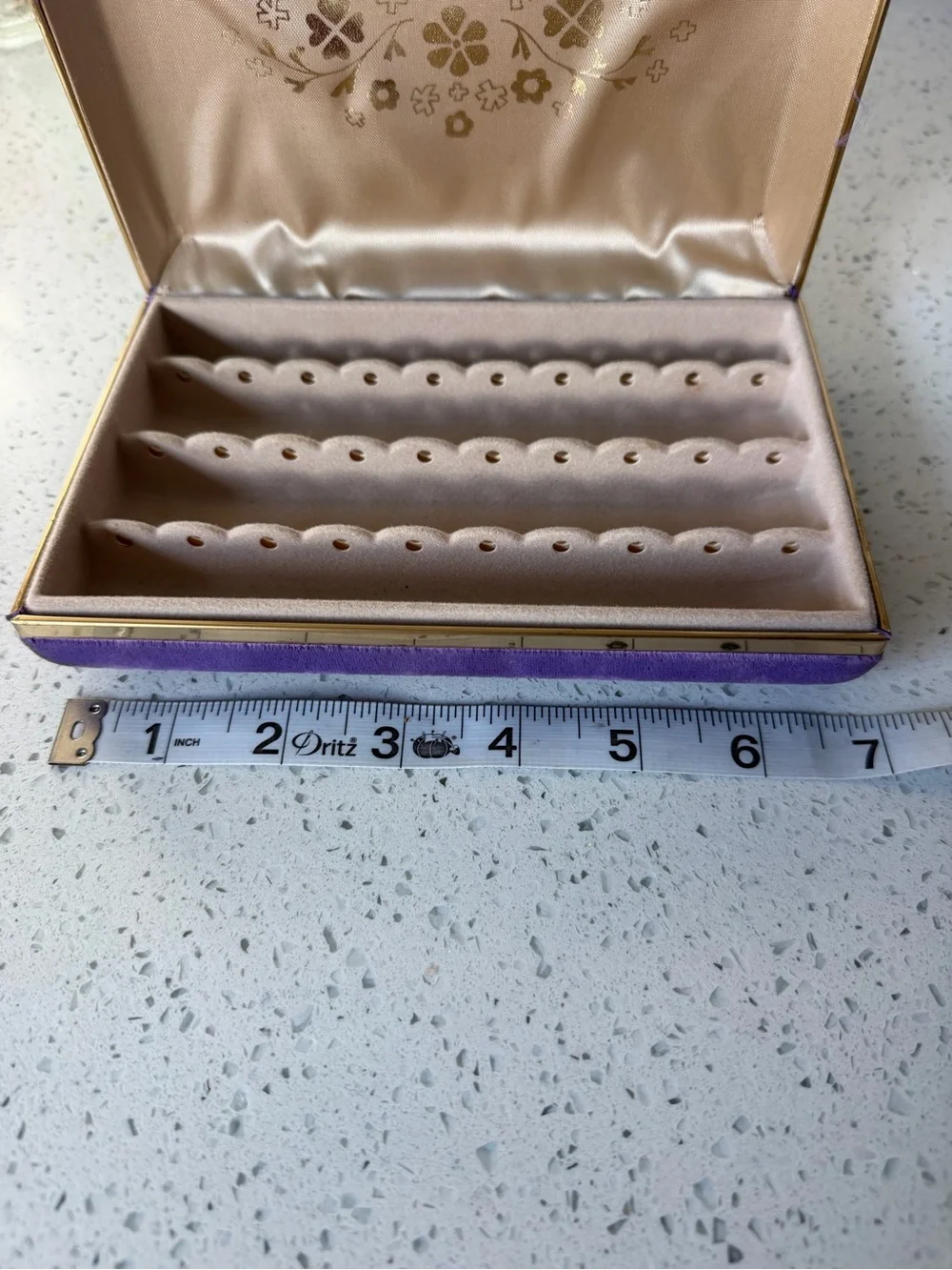 Vintage Purple Velvet Jewelry Box with Gold Trim